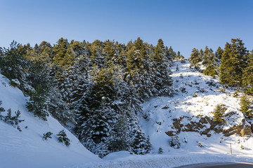 Ziria mountain covered with snow on a winter day, South Peloponn