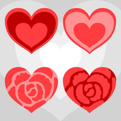 Set of four red hearts.