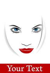 Female Face with Blue Eyes and Red Lips. Black and White. Silhouette Outline