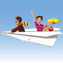 pilot a paper airplane carries man, woman and child