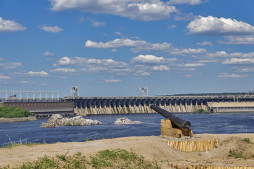 Island in the Dnieper near Zaporozhye hydroelectric plant
