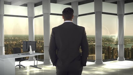 Businessman standing and looking at office window