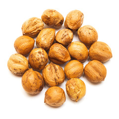 Hazelnut isolated on a white background. Nuts. Flat lay, top vie