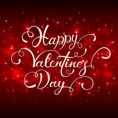 Lettering Happy Valentines Day with hearts on red background