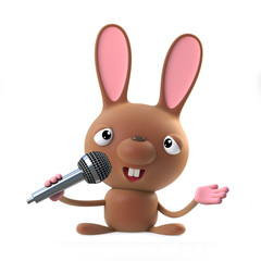 Fototapeta premium 3d Cute cartoon Easter bunny rabbit sings the blues on a microphone