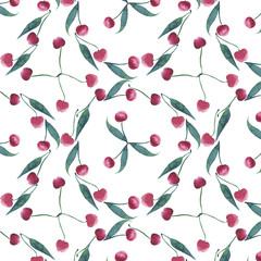 Beautiful spring cherry pattern seamless watercolor hand sketch