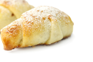Homemade fresh bagels isolated on white background.