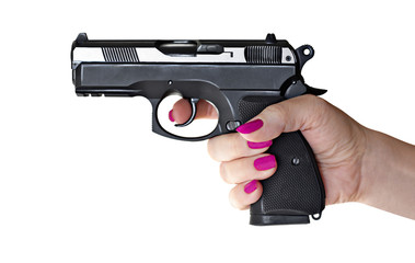 hand gun pistol in a woman hand