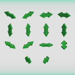 Set of isometric arrows green color.