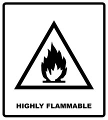Hazard symbol - Highly flammable. Cargo shipping banner for box. Vector illustration. Black silhouette isolated on white. Packaging symbol in flat style.