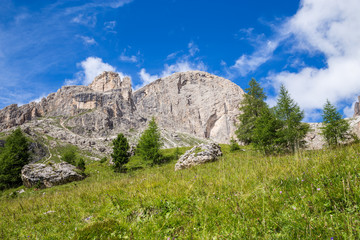 Fototapeta na wymiar View of the Roda di Vaèl (Rosengarten group) in the Italian Dolomites