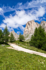 View of the Roda di Vaèl (Rosengarten group) in the Italian Dolomites