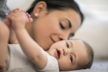 Mother spending time with her baby.