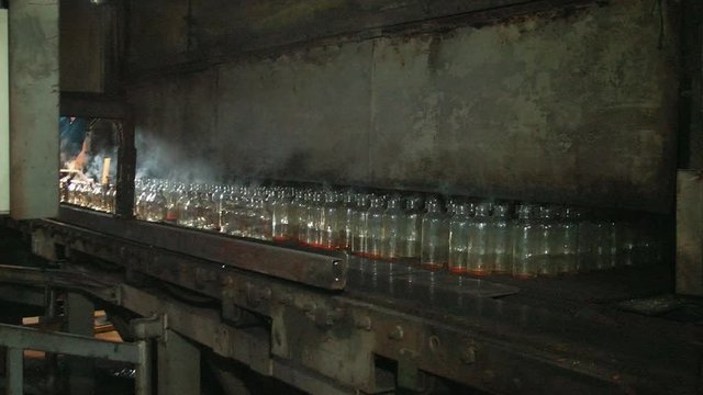 factory for the production of glass bottles. glass production