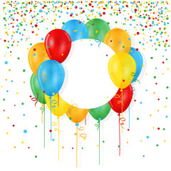 Blank card with colourful balloons and streamers