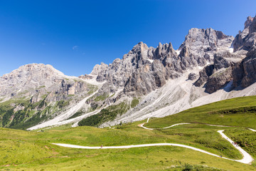 View of Pale di San Martino, Italian Dolomites in Trentino