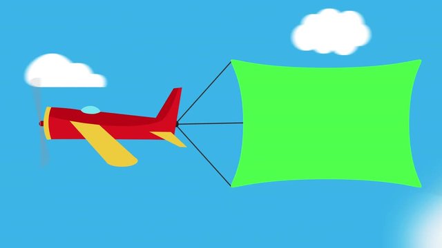 Cute colorful cartoon Air-Plane Towing An Advertising Banner of green color easy to change it with your logo, message or media, seamless loop full hd and 4k.