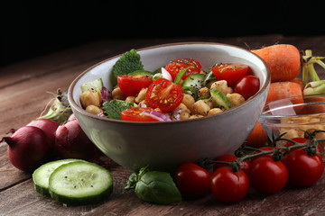 Healthy homemade chickpea and veggies salad, diet, vegetarian, v