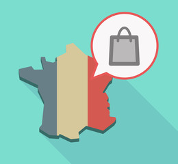 Long shadow France map with a shopping bag