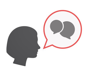 Isolated female head with  comic balloons