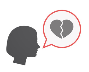 Isolated female head with a broken heart