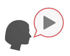 Isolated female head with a play sign