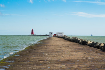 The Great South Wall and Poolbeg Lighthouse, Ringsend, Dublin, Ireland
