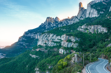 Spain. Barcelona.  Beautiful evening view of the mountains of Montserrat. Multi-peaked rocky range