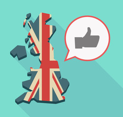 Long shadow UK map with a thumb up hand