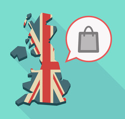 Long shadow UK map with a shopping bag