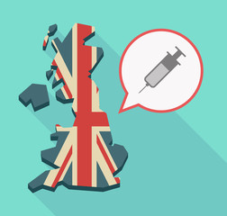 Long shadow UK map with a syringe