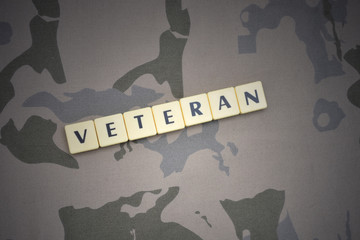 letters with text veteran on the khaki background. military concept