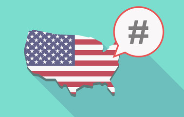 Long shadow USA map with a hash tag