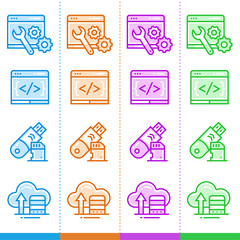 Vector set of linear icons for new business in different color. Suitable for website, mobile apps and print