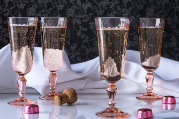 Pink Champagne Flutes with Bubbly