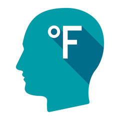 Isolated male head with  a farenheith degrees sign