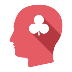 Isolated male head with  the  Club  poker playing card sign