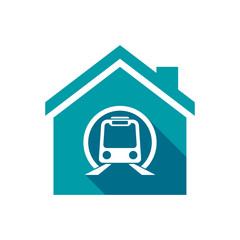 Isolated house with  a subway train icon