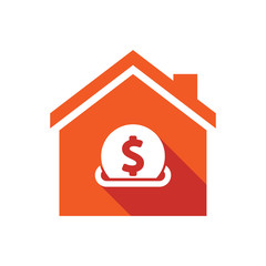 Isolated house with  a dollar coin entering in a moneybox
