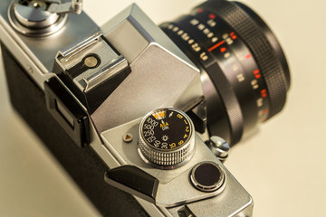 retro parts of the old camera, closeup