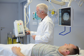 Radiologist with patient