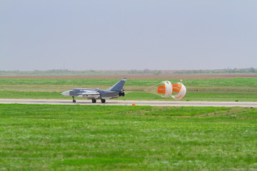 Military fighter landed