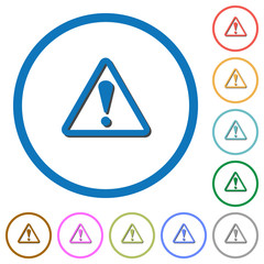 Triangle shaped warning sign icons with shadows and outlines
