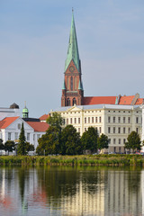 Sityscape of Schwerin on the lake shore, Germany