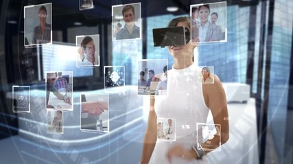 Businesswoman wearing virtual reality headset - Powered by Adobe