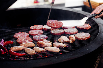 pork meat and chicken cutlets with pepper grilling for burgers.