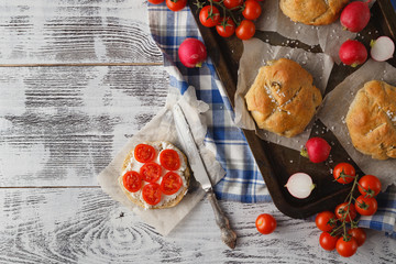 healthy breakfast with homemade bun