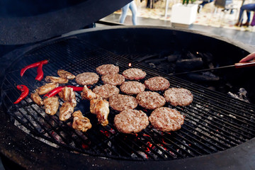 pork meat and chicken cutlets with pepper grilling for burgers.