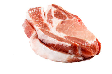 Pork loin boneless sliced is on a white background.