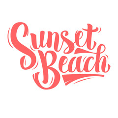 Sunset Beach Brush Script Lettering On A White Background. Type 